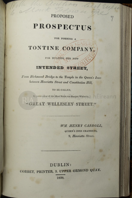 William Henry Carroll Tontine Company Prospectus (1838)